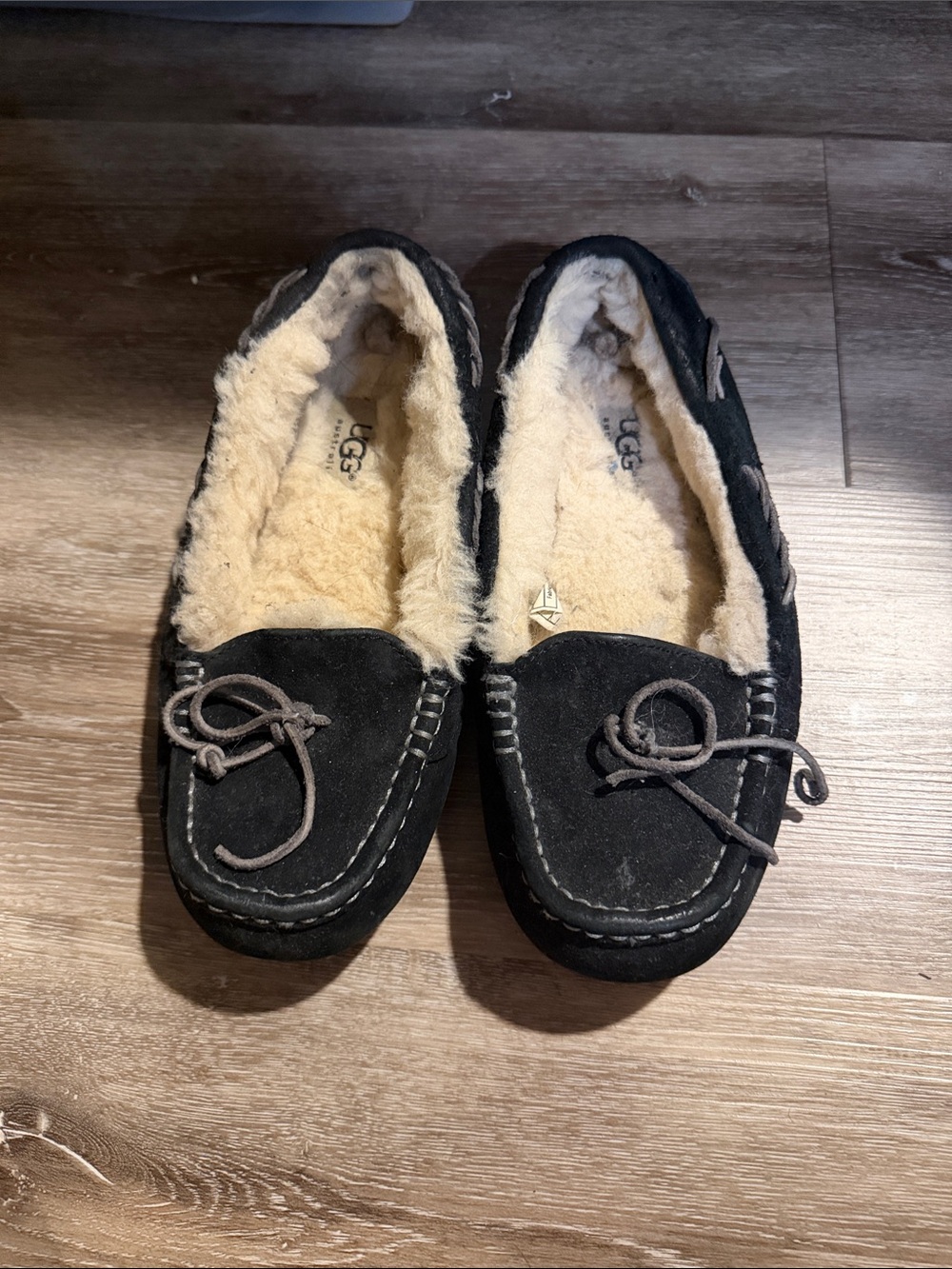 UGG Black Suede Shearling-Lined Women's Moccasins